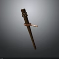 Brown Wooden Stick With Red Strap Tied Around Middle Section