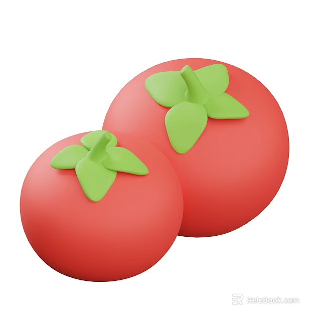 Two Ripe Red Healthy Tomatoes With Fresh Green Leafy Tops 3d model 