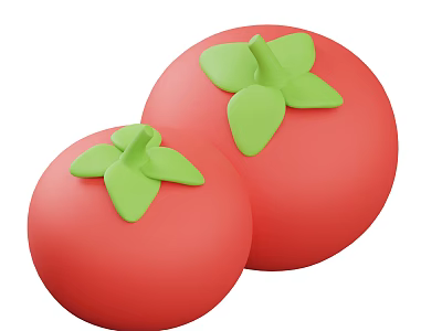 Two Ripe Red Healthy Tomatoes With Fresh Green Leafy Tops 3d model
