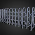 Silver Metal Retractable Gate With Wheels Arranged In A Row On Dark Background 3d model