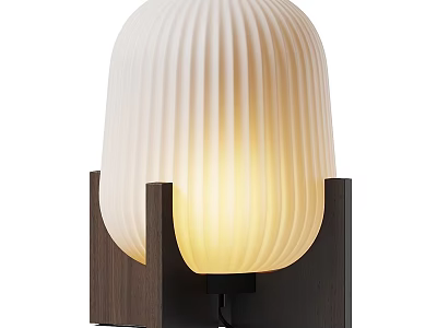 Modern Table Lamp With White Ribbed Glass Shade And Dark Wood Base 3d model