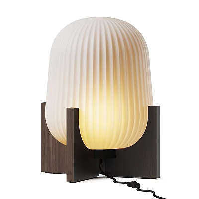 Modern Table Lamp With White Ribbed Glass Shade And Dark Wood Base 3d model