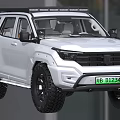 White Off Road SUV with Roof Mounted Light Bar Large Tires and Black Wheels