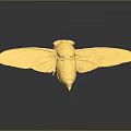 Golden Bee Shiny Metallic Sculpture With Detailed Wings And Body On Dark Reflective Surface