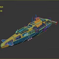 Futuristic Blue And Yellow Ship With Modern Deck Structure And Equipment
