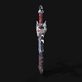 Decorative Fantasy Sword With Skull Embellished Hilt Red Accents And Sharp Metallic Blade