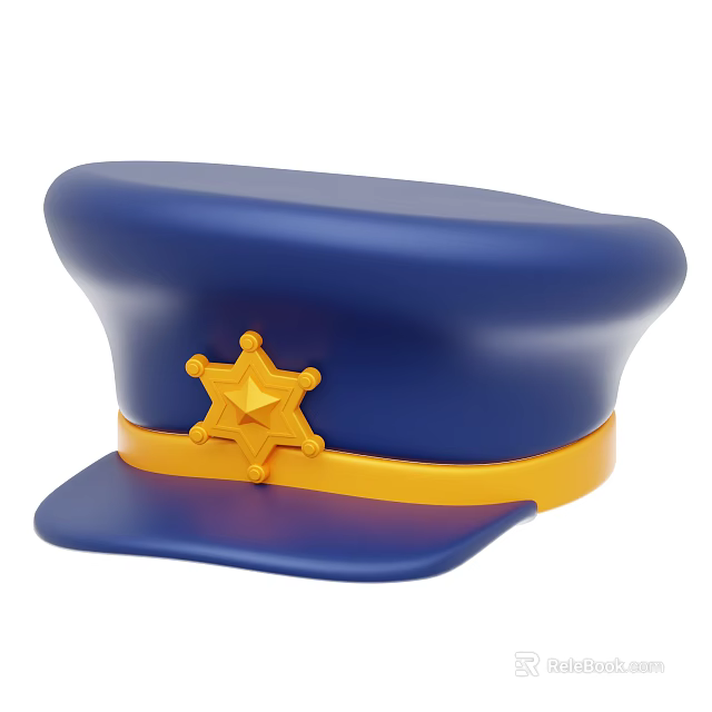 Classic Blue Uniform Hat With Yellow Star Badge And Decorative Yellow Band 3d model 
