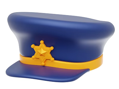 Classic Blue Uniform Hat With Yellow Star Badge And Decorative Yellow Band 3d model