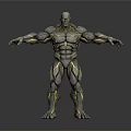 3D Character Model With Muscular Structure Yellow Energy Lines Gray Background And Reflective Base 3d model