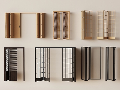 Middle antique louver grille folding door solid wood partition door sliding door glass folding door 3d model