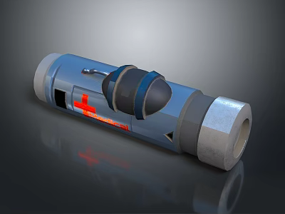 Industrial Pipeline Valve With Blue Body Gray Ends And Black Components Red Label 3d model