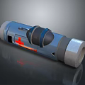 Industrial Pipeline Valve With Blue Body Gray Ends And Black Components Red Label