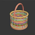 Stylish Light Colored Round Wicker Basket With Handle And Woven Design 3d model