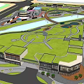 Park Landscape Design With Winding Pathways Green Lawns River Bridges Solar Panels And Circular Plazas