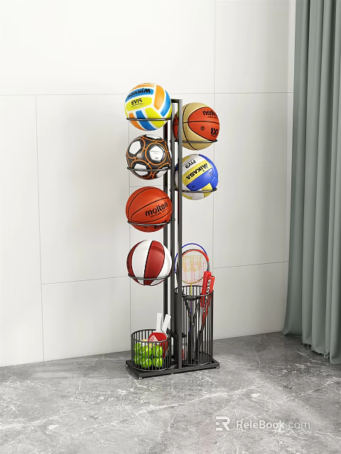 Multi Tiered Vertical Sports Equipment Storage Rack For Balls And Rackets 3d model 