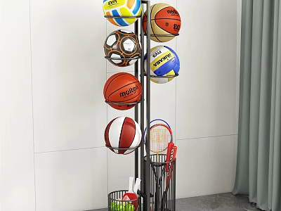 Multi Tiered Vertical Sports Equipment Storage Rack For Balls And Rackets 3d model