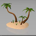 3D Rendered Small Island With Palm Trees And Small Plants On Gray Background