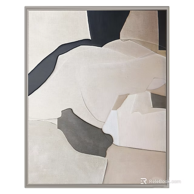Abstract Painting With Neutral Tones Geometric Shapes And Textured Canvas Design 3d model 