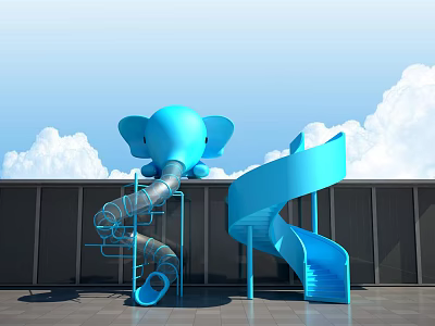 Fun Blue Elephant Shaped Outdoor Kids Playground Equipment With Spiral Slide 3d model