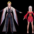 Game Movie Characters with Blonde Silver Hair in White Black Kimono and Red Dress