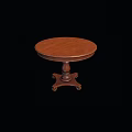 Classic Brown Round Wooden Table With Decorative Pedestal Base Design