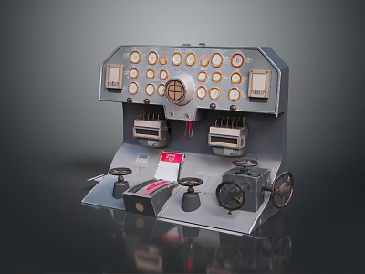 Industrial Mechanical Control Panel With Circular Buttons Knobs Dials And Levers 3d model