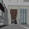 Modern Spacious Lobby Front Desk Reception With Large Windows Ceiling Grilles And Gray Floor Tiles