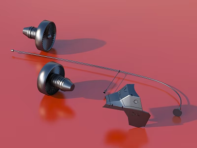 Mechanical Metal Components 3D Rendering On Red Surface With Turbine And Bracket 3d model