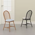 Modern Wooden Dining Chairs with Brown Black Slat Back and Striped Cushion