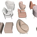 Modern Single Seater Sofa Set with Multiple Designs and Soft Pastel Tones 3d model