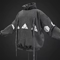 Fashionable Loose Fit Gray Hoodie With Geometric Pattern White Triangle Accents And Drawstrings