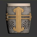 Artistic Sculpted Container Featuring Grey Stone Body Gold Metal Clasps Perforated Design And Red Light