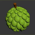 Ripe Green Custard Apple with Bumpy Texture and Orange Stem Against Gray Background 3d model