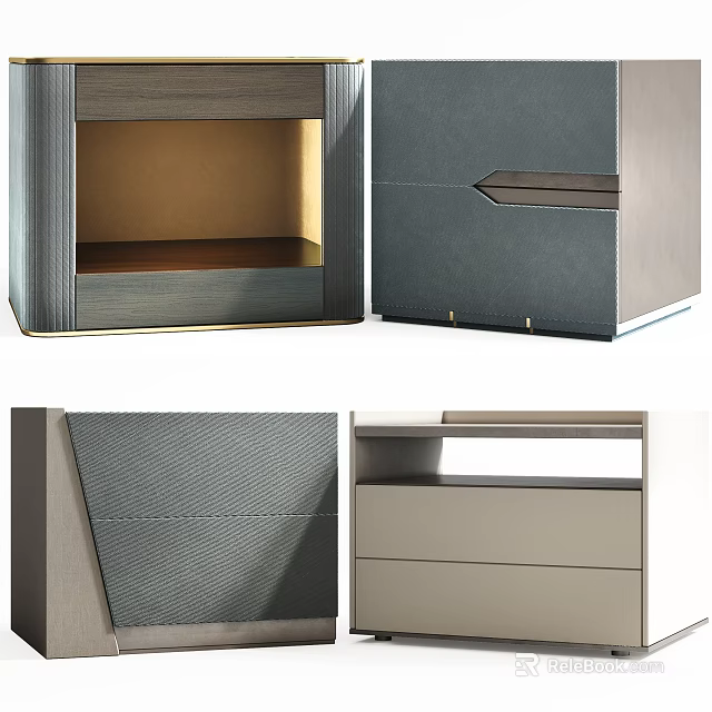 Modern Bedside Table With Leather Finish Metal Accents And Open Shelf Design 3d model 