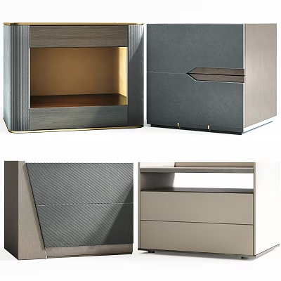 Modern Bedside Table With Leather Finish Metal Accents And Open Shelf Design 3d model