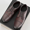 Brown Leather Formal Shoes Showcased on Black and Beige Storage Box