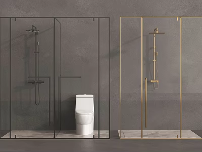 Stylish Shower System With Black And Gold Frame In Glass Enclosure Bathroom 3d model