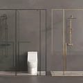 Stylish Shower System With Black And Gold Frame In Glass Enclosure Bathroom
