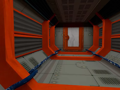 Orange And Gray Sci Fi Landscape With Blue Pipes And Metal Door Design 3d model