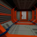 Orange And Gray Sci Fi Landscape With Blue Pipes And Metal Door Design