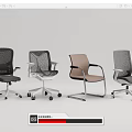 Various Office Chairs With Mesh Backrests Metal Frames And Different Colors 3d model