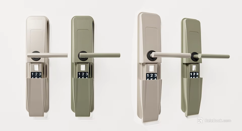 Modern Digital Door Handles with Keypad Locks in Various Colors for Home Security 3d model 