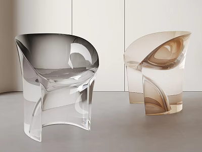 Modern Curved Acrylic Leisure Chairs With Transparent Clear And Light Brown Design In Minimalist Room 3d model