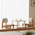 Modern Wooden Stools With Beige Cushioned Seats In Living Room With Coffee Table And Curtains
