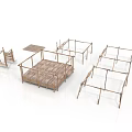 Various Wooden Frame Household Items Including Tables Shelves And Functional Structures 3d model