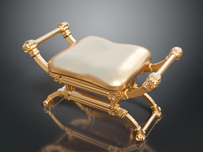 Elegant Golden Stool Featuring Ornate Carved Legs And Decorative Armrests Design 3d model