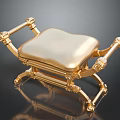 Elegant Golden Stool Featuring Ornate Carved Legs And Decorative Armrests Design