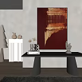 Modern Interior With Black Console Table Red Abstract Artwork Floor Lamp And Decorative Items 3d model