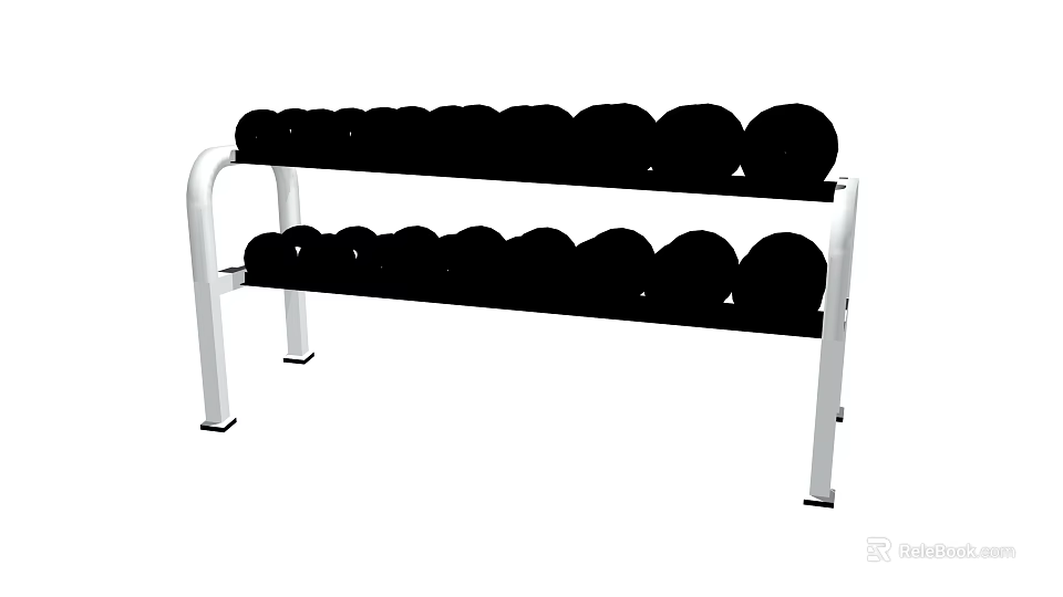 Two Tier White Metal Dumbbell Storage Rack With Black Fitness Equipment 3d model 