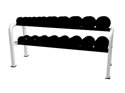 Two Tier White Metal Dumbbell Storage Rack With Black Fitness Equipment 3d model